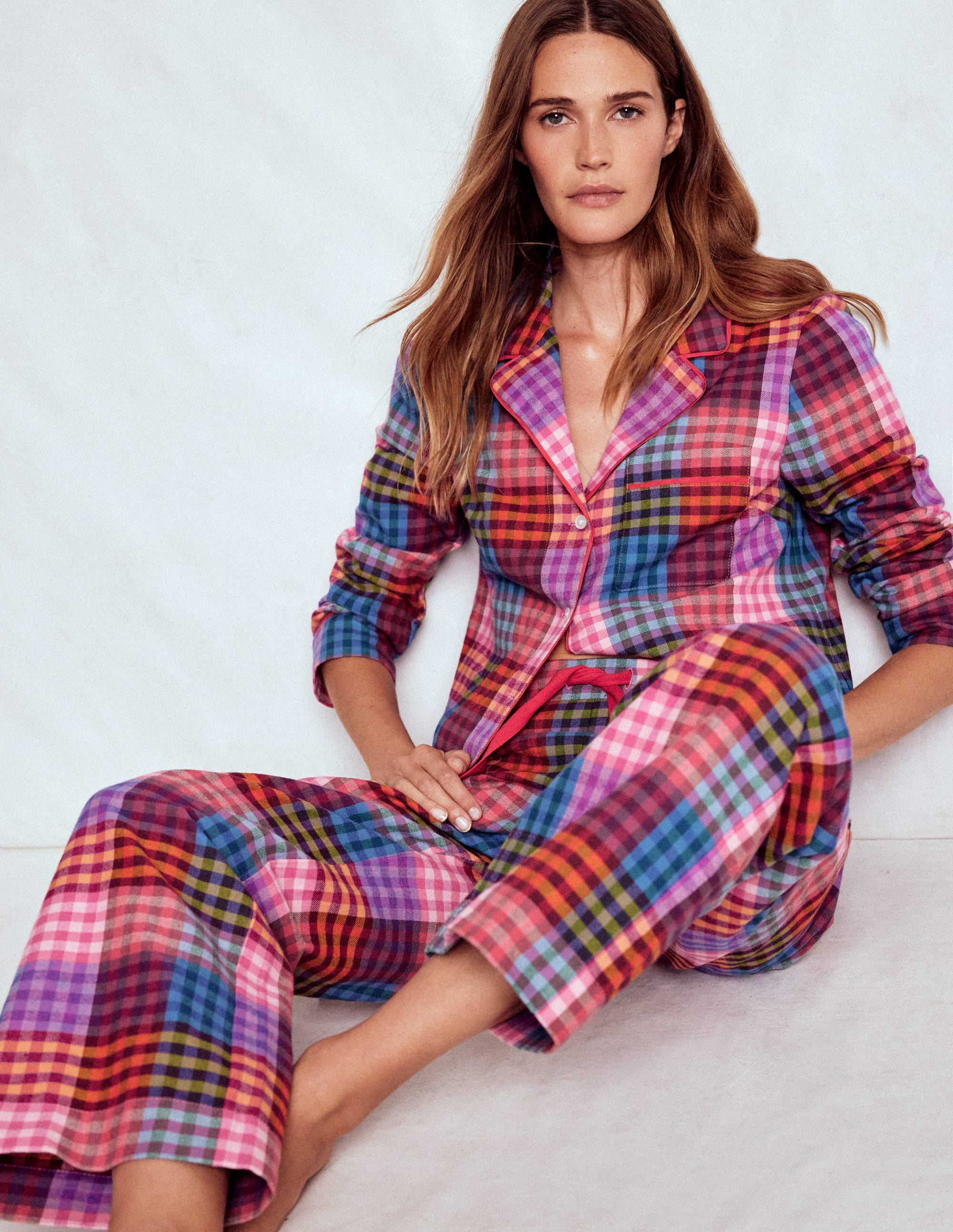 Brushed Cotton Pyjama Pants-Rainbow Blanket Multigingham - Image 2