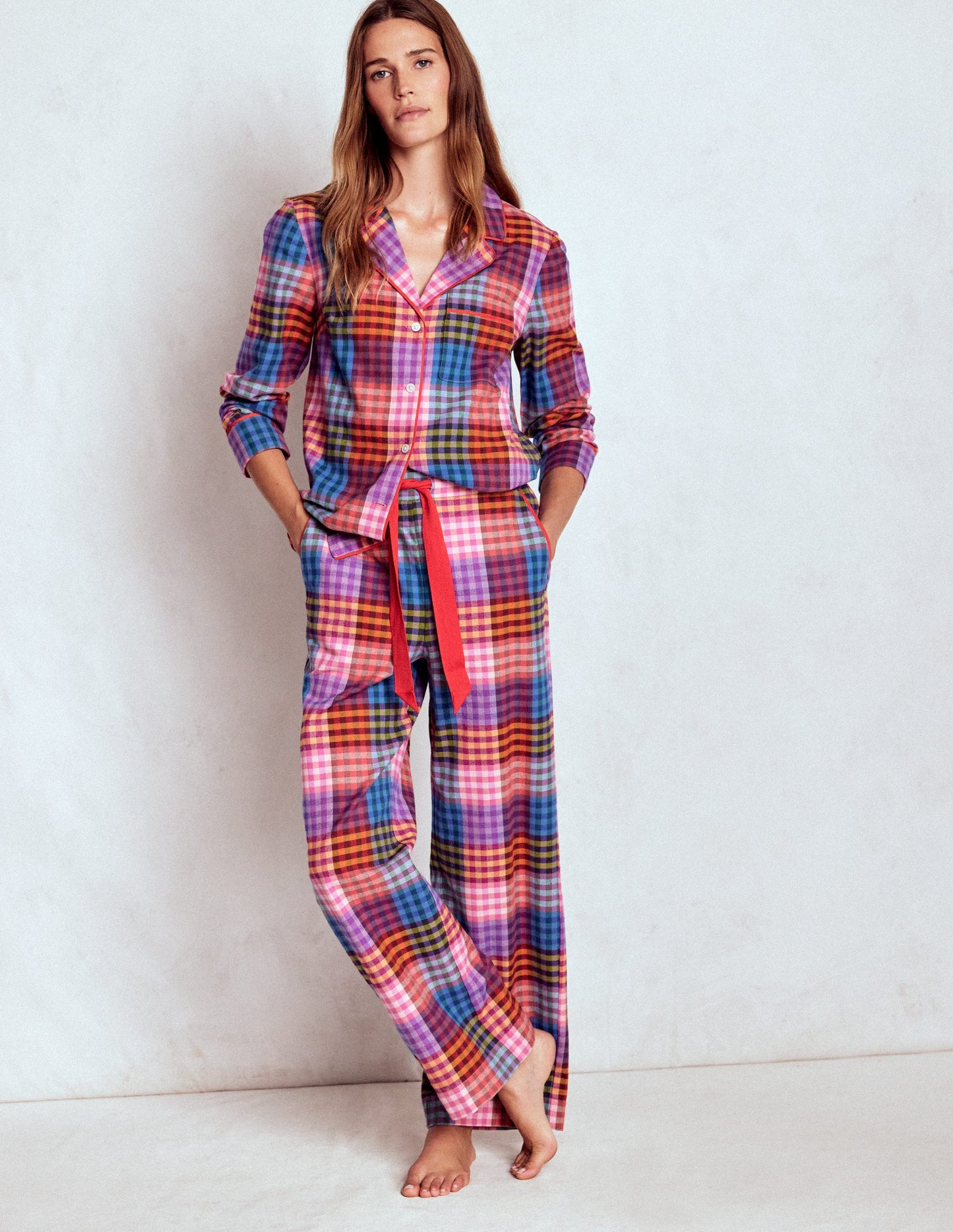 Brushed Cotton Pyjama Pants-Rainbow Blanket Multigingham