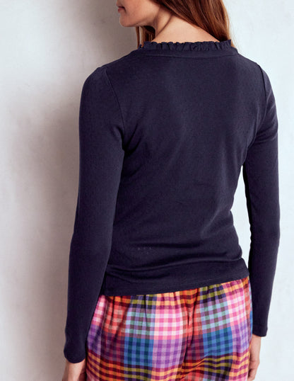 Henley Pyjama Top-Navy-3