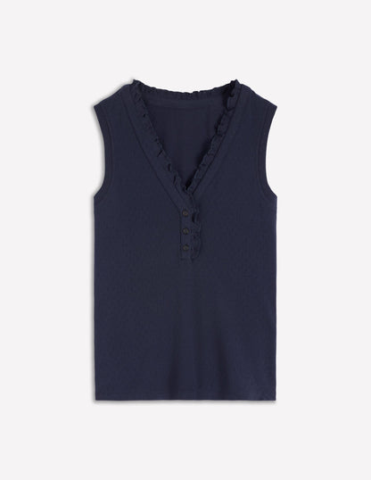 Jersey Henley Pajama Vest-Dark Blue-5