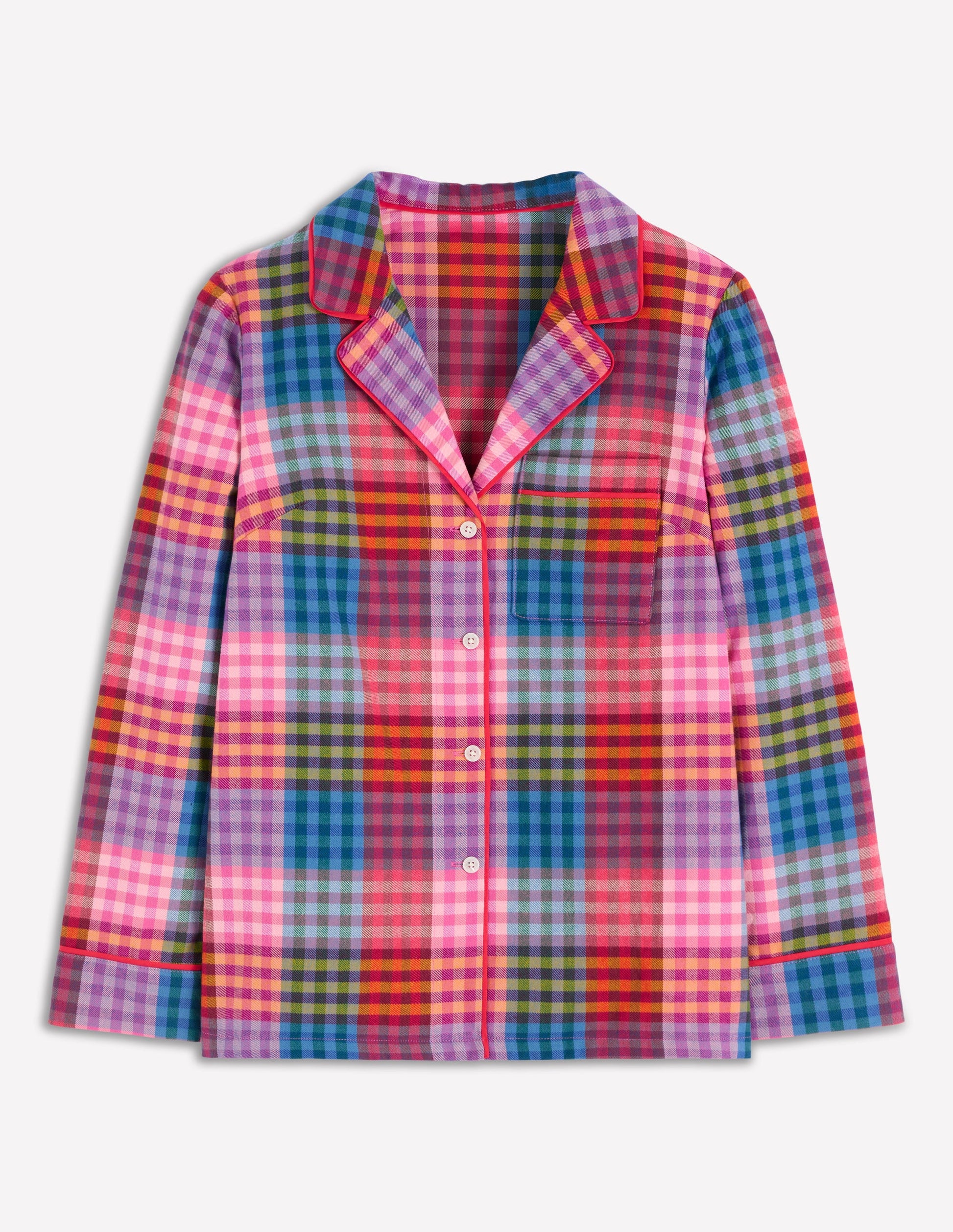 Brushed Cotton Pyjama Shirt-Rainbow Blanket Multigingham-6