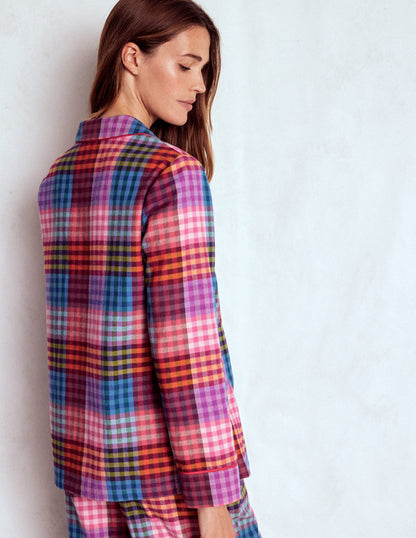 Brushed Cotton Pyjama Shirt-Rainbow Blanket Multigingham-3