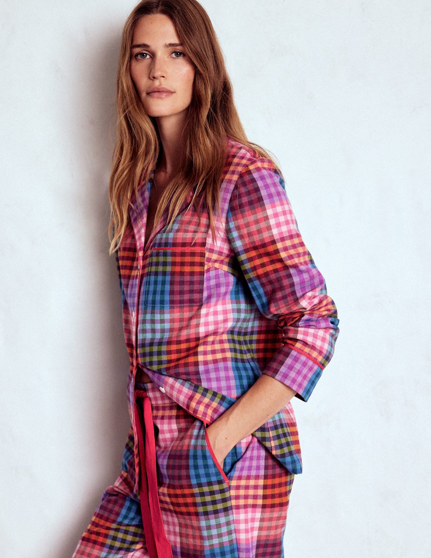 Brushed Cotton Pyjama Shirt-Rainbow Blanket Multigingham