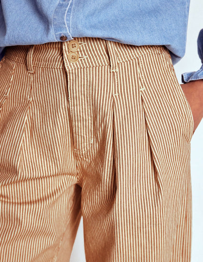 Brompton Wide Leg Pants-Tan and Ecru Stripe-2