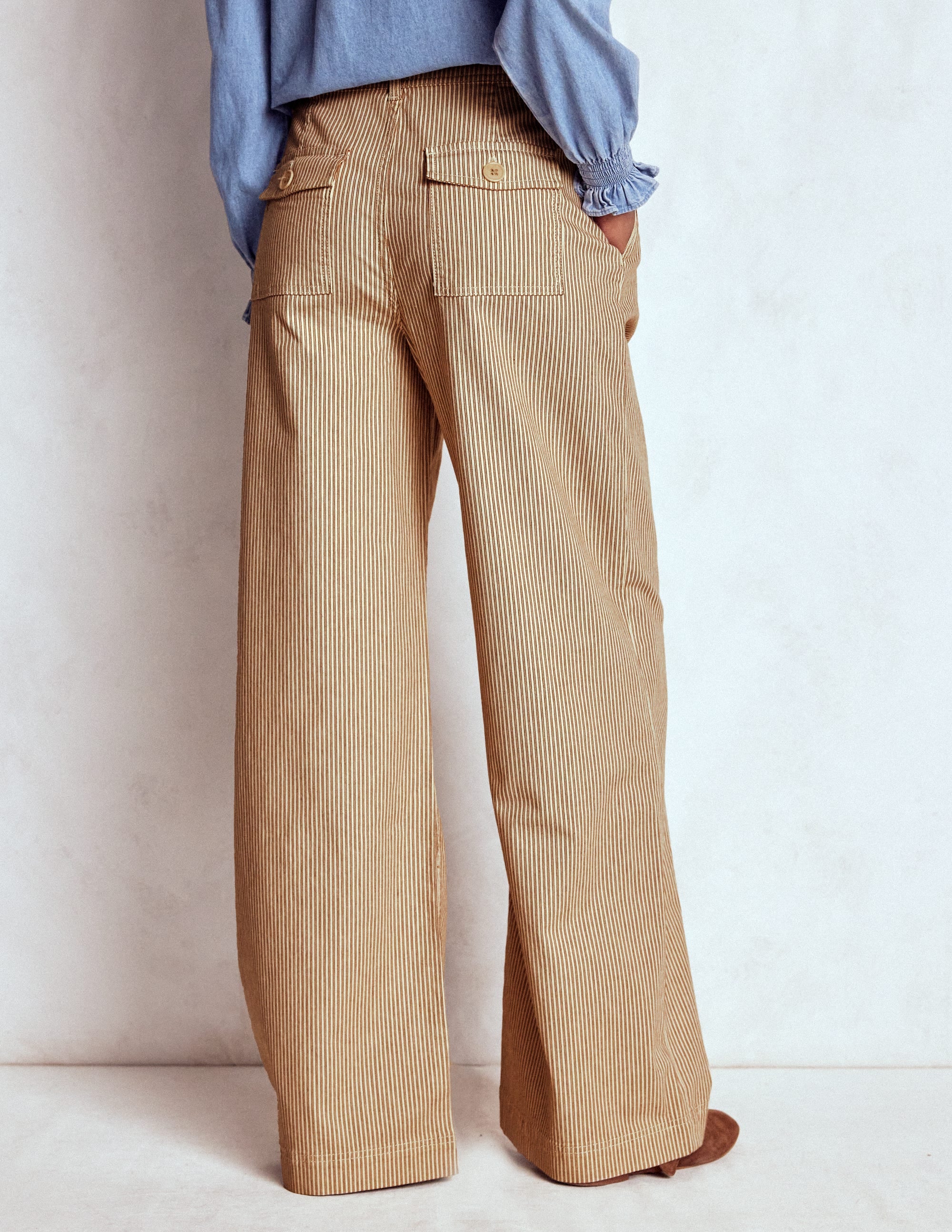 Brompton Wide Leg Pants-Tan and Ecru Stripe - Image 3