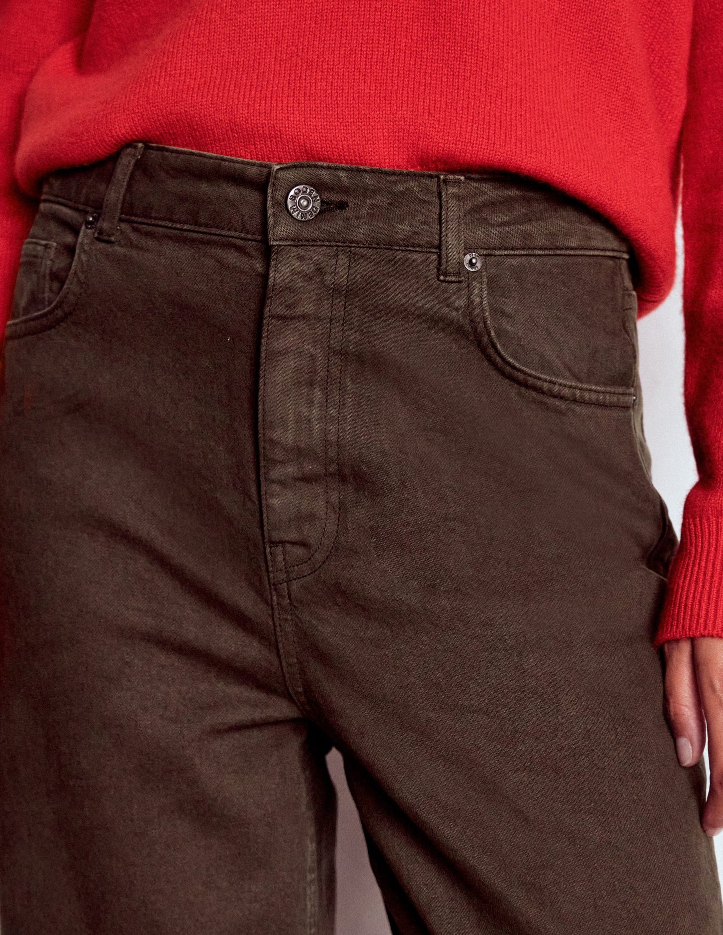 High Rise Column Leg Jeans-Chocolate Brown