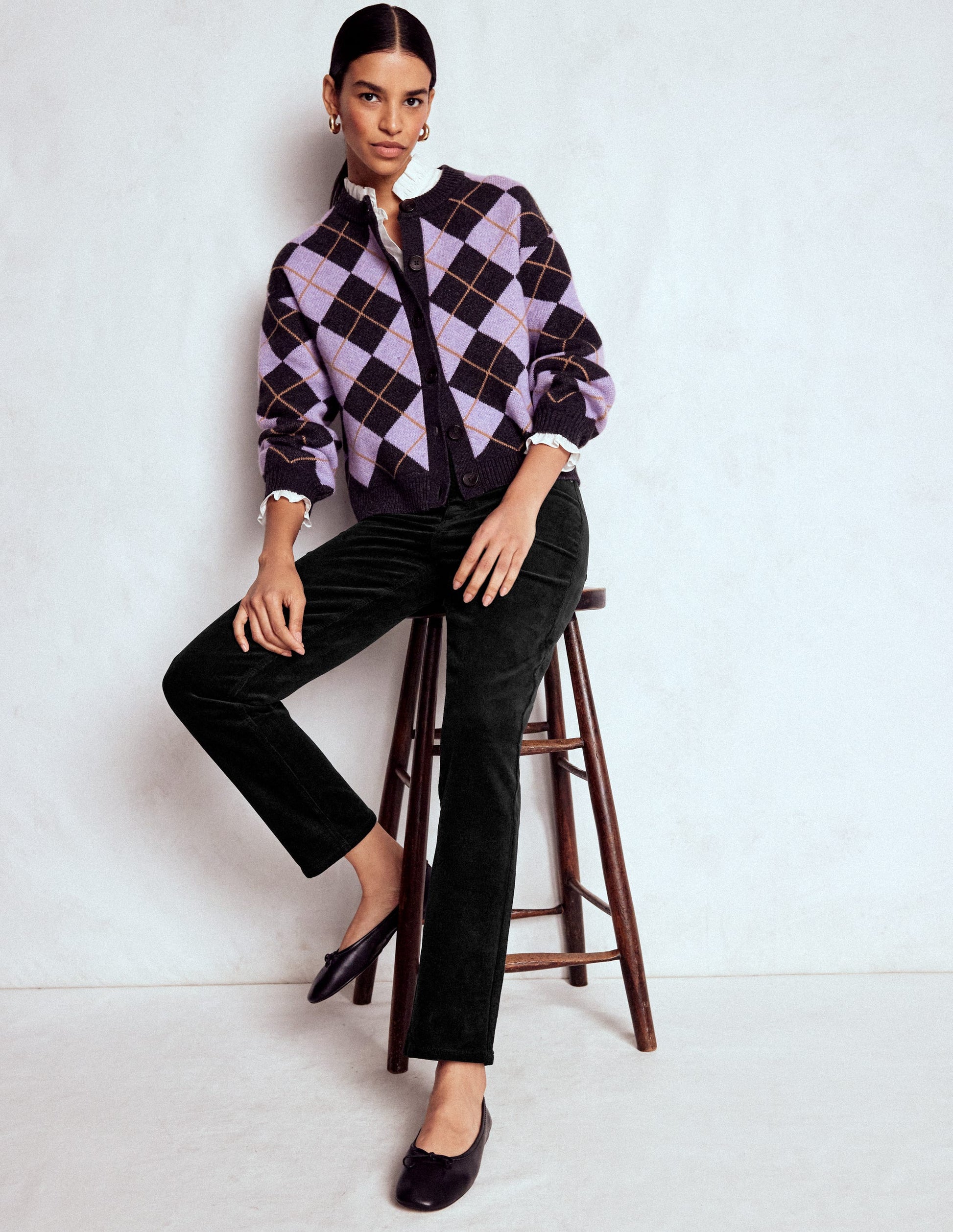 High Rise Cord Slim Jeans-Black-1