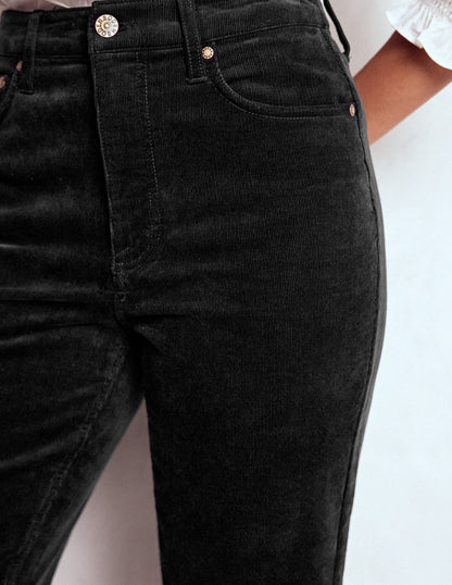 High Rise Cord Slim Jeans-Black-2