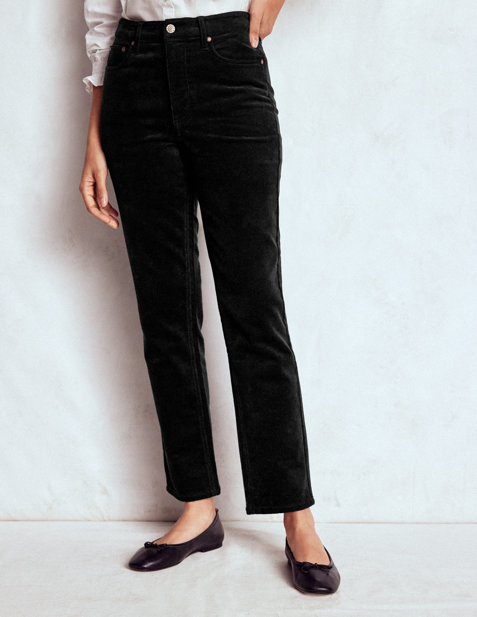 High Rise Cord Slim Jeans-Black-5