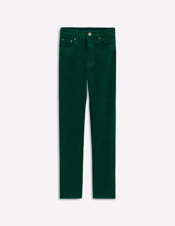 High Rise Cord Slim Jeans-Green