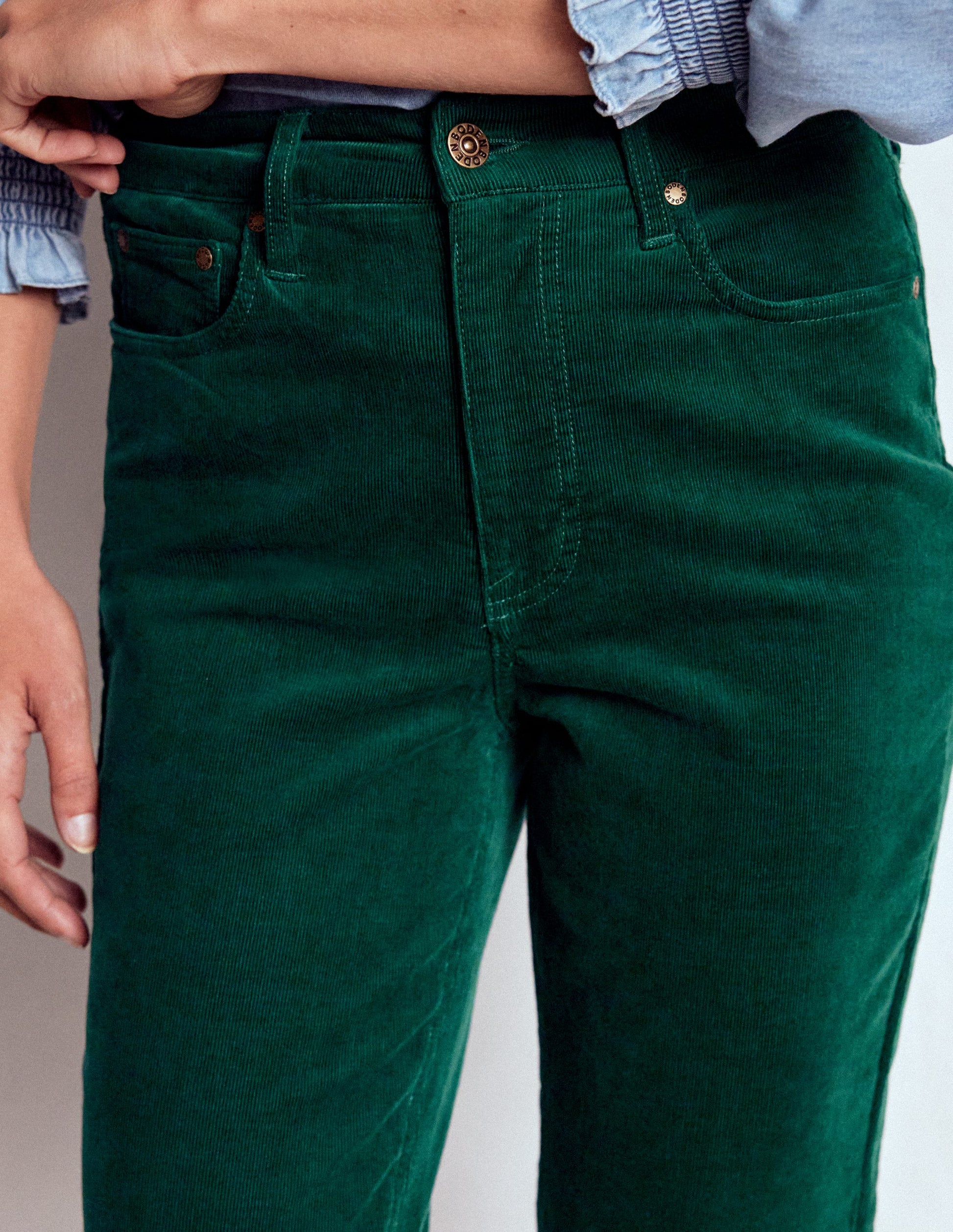 High Rise Cord Slim Jeans-Green-2