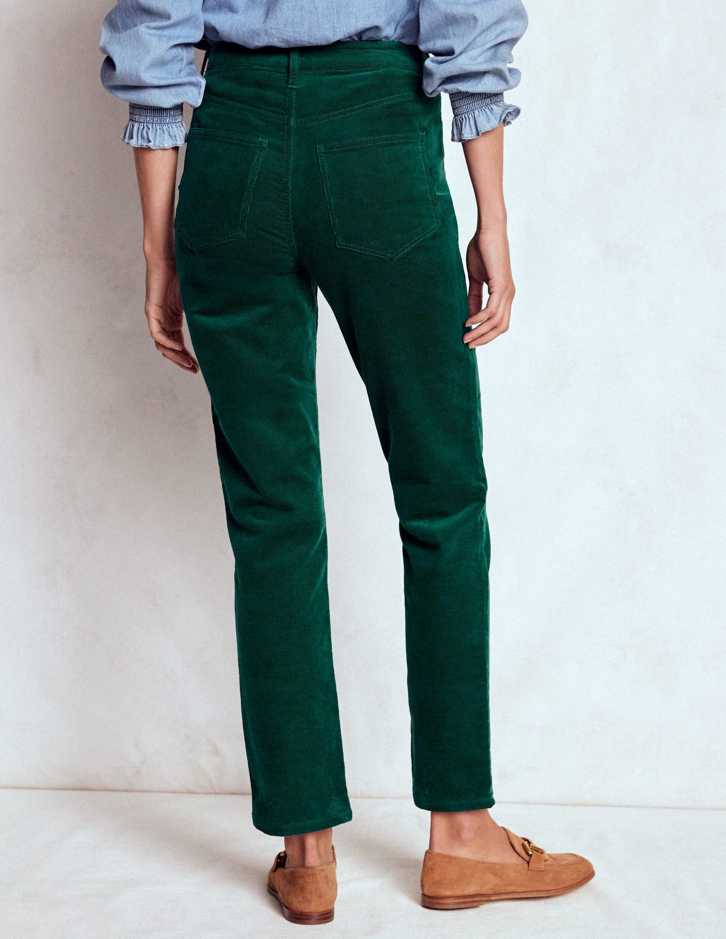 High Rise Cord Slim Jeans-Green