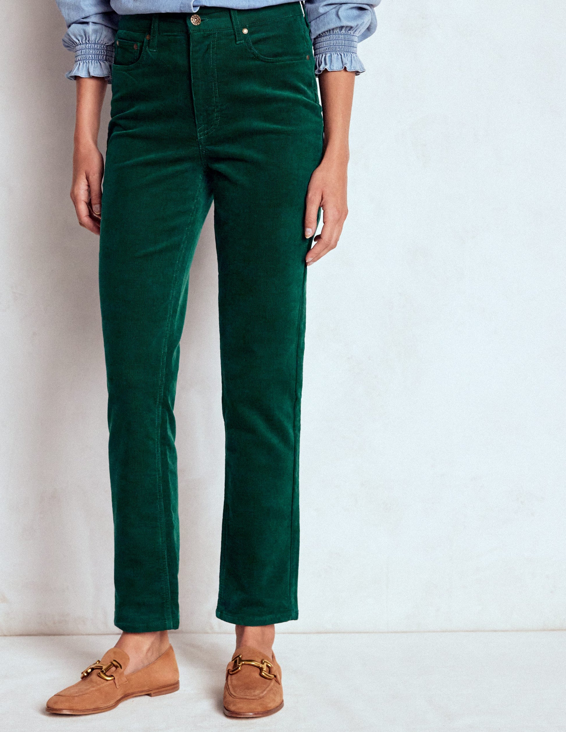 High Rise Cord Slim Jeans-Green-4