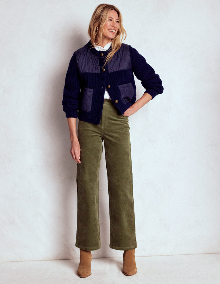 5-Pocket Cord Column Jeans-Green