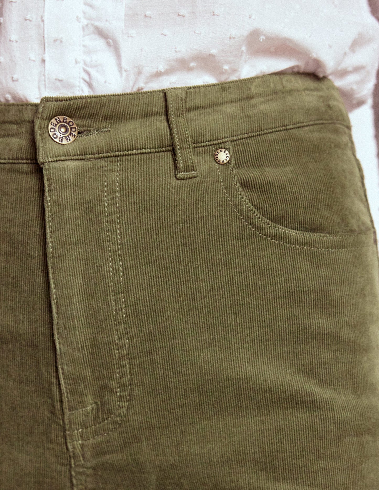 5-Pocket Cord Column Jeans-Green