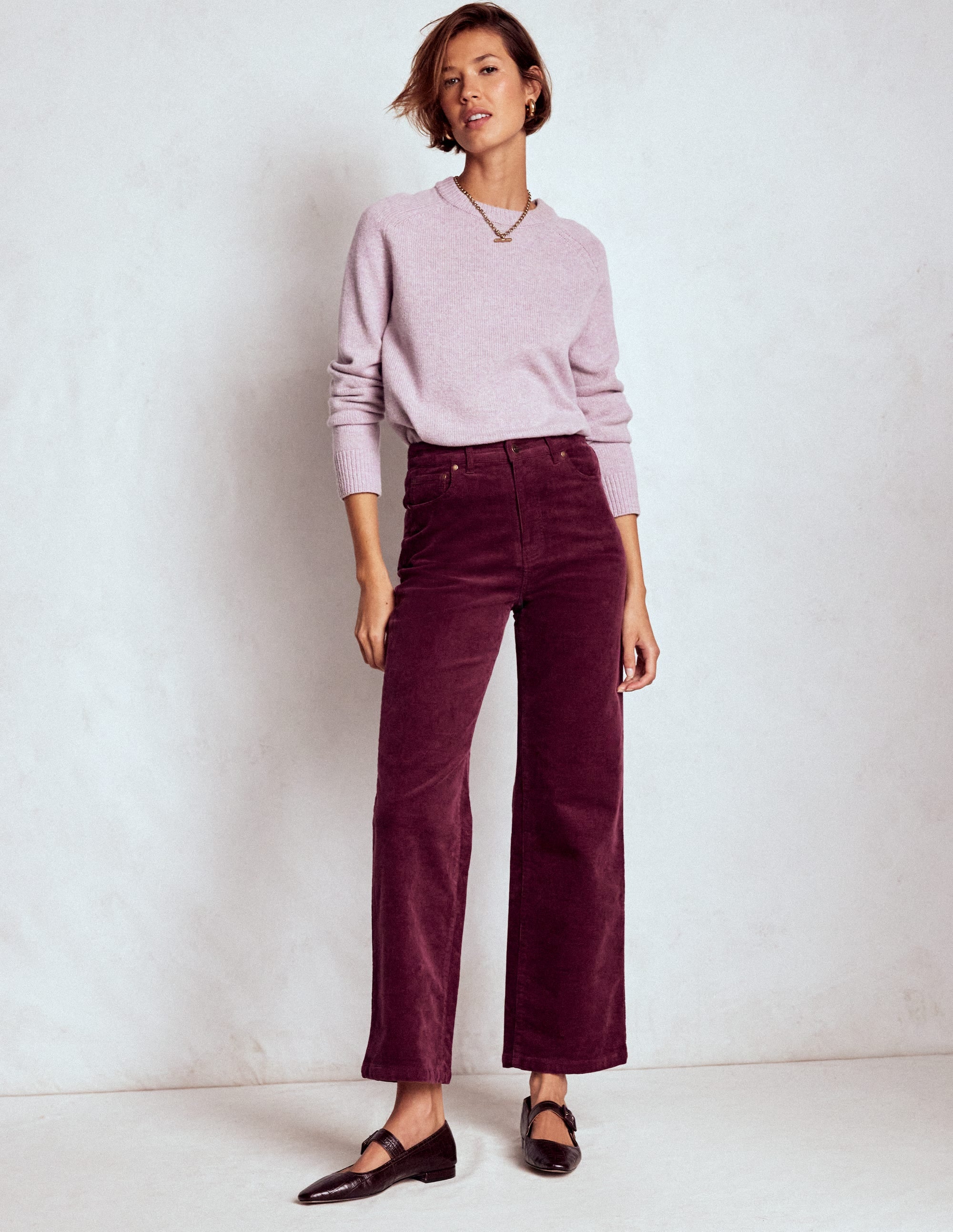 5-Pocket Cord Column Jeans-Burgundy - Image 1