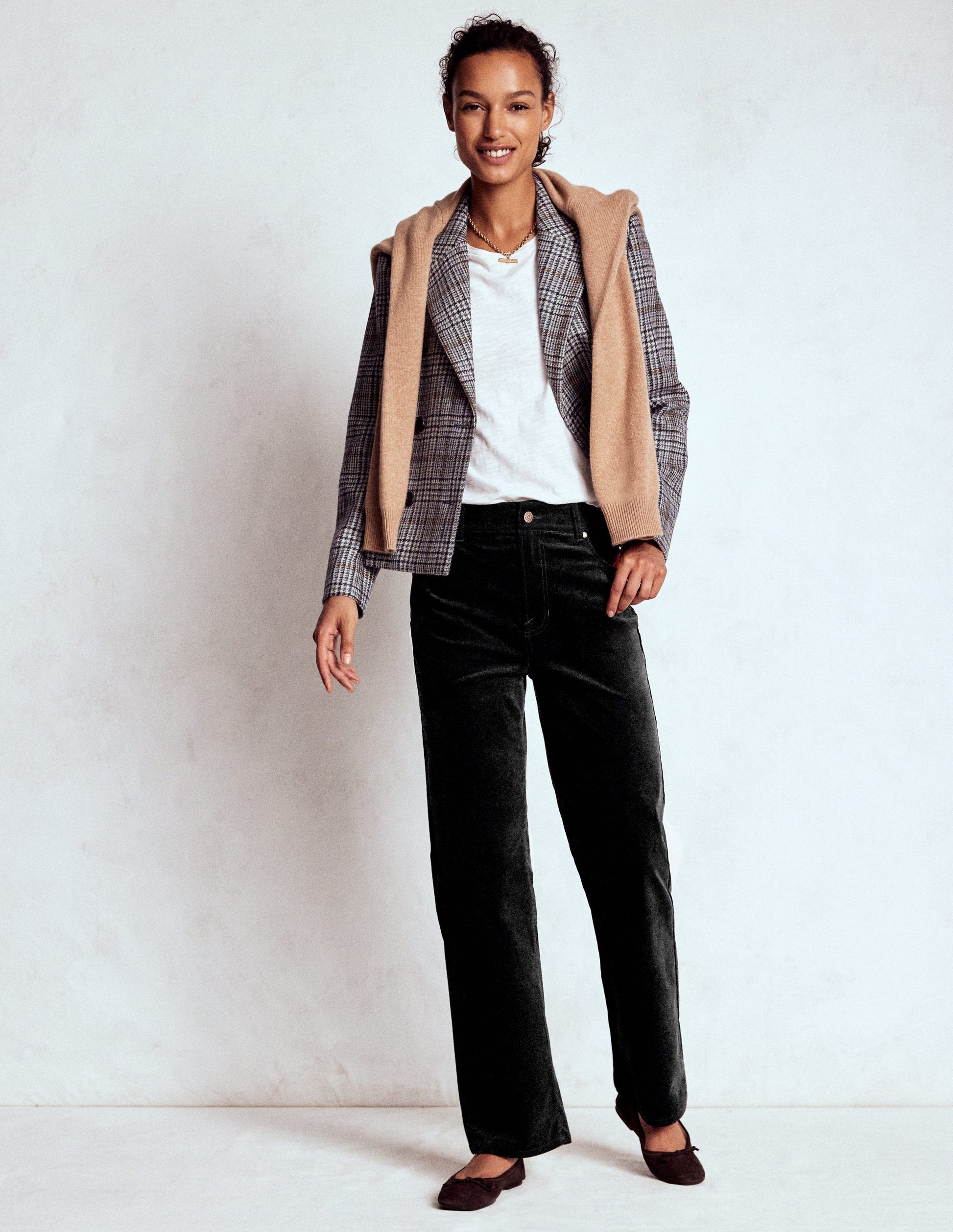 Velveteen Straight Jeans-Black-1