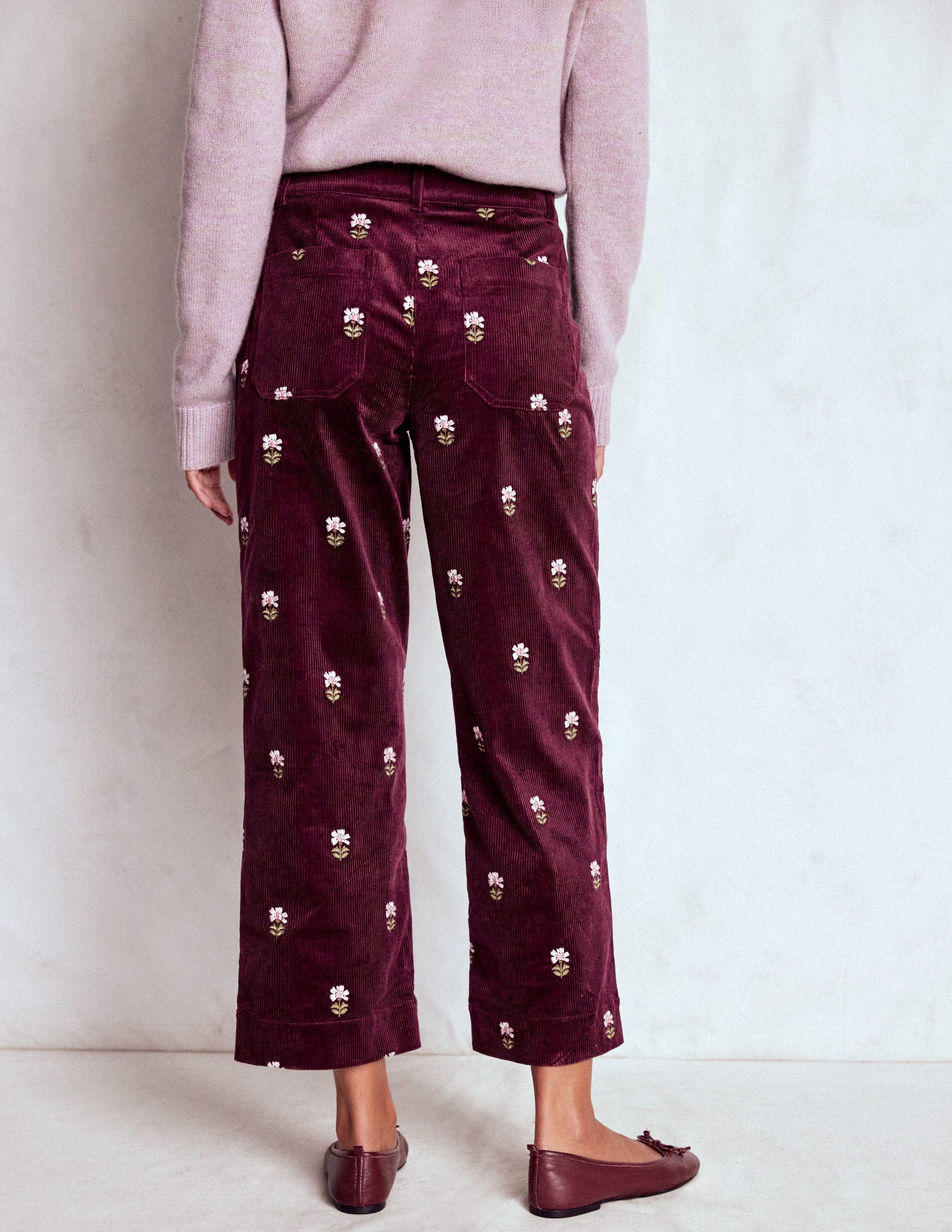 Primrose Cord Pants-Dark Cherry Embroidery-3