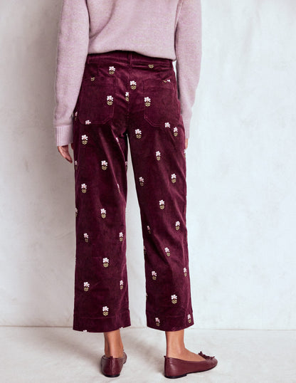 Primrose Cord Pants-Dark Cherry Embroidery-3