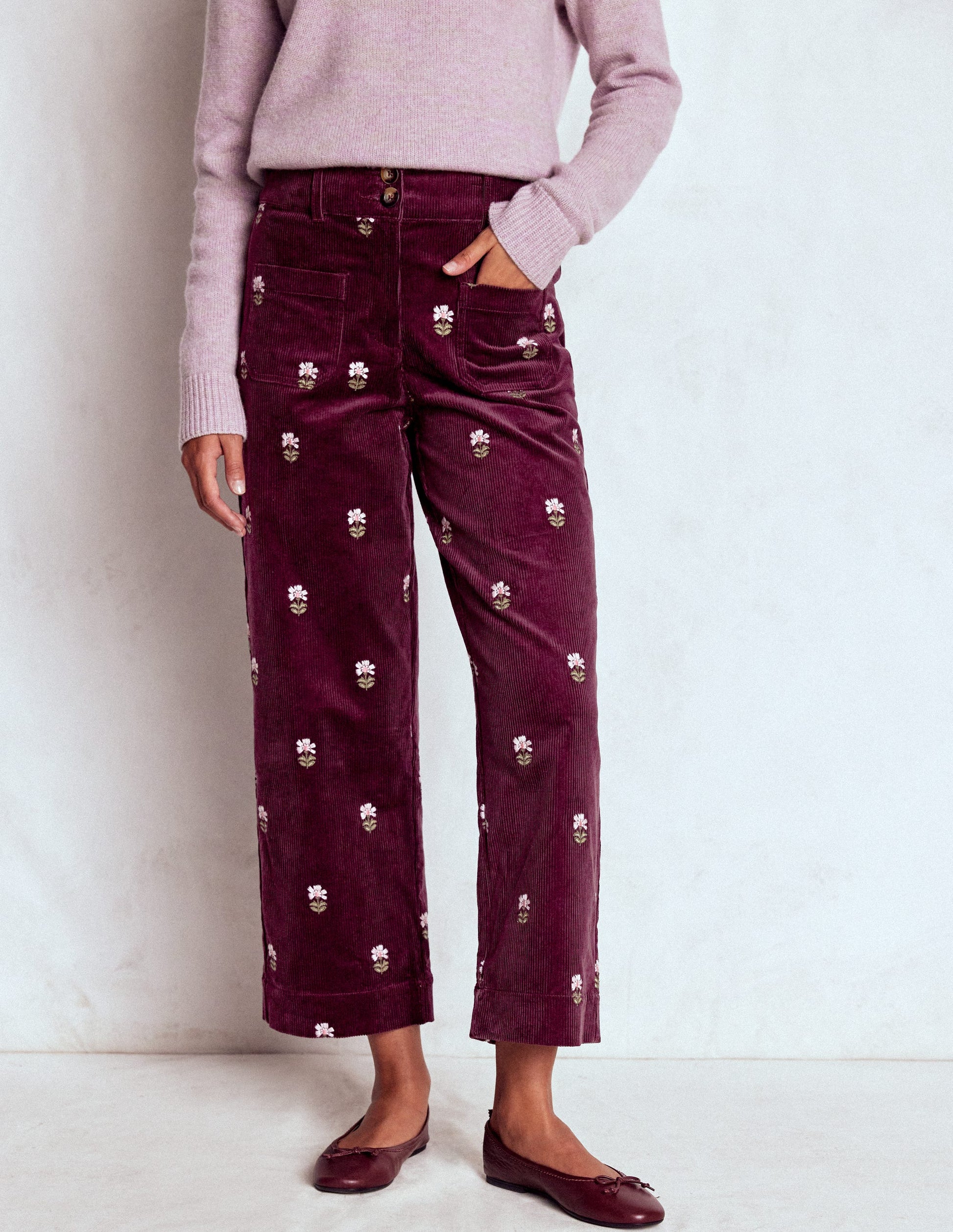 Primrose Cord Pants-Dark Cherry Embroidery-4