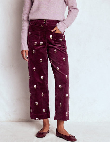 Primrose Cord Pants-Dark Cherry Embroidery-4