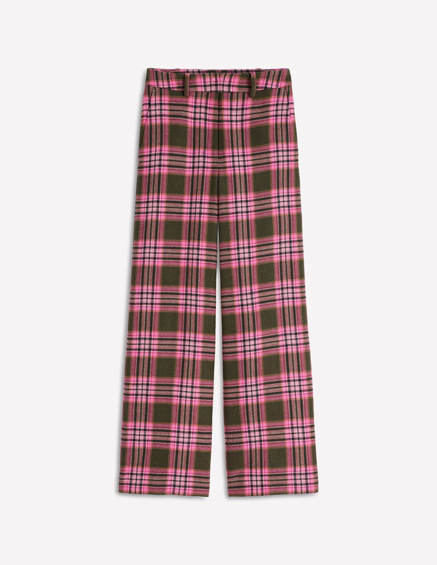 Belgravia Wool Pants-Olive, Green and Pink Check