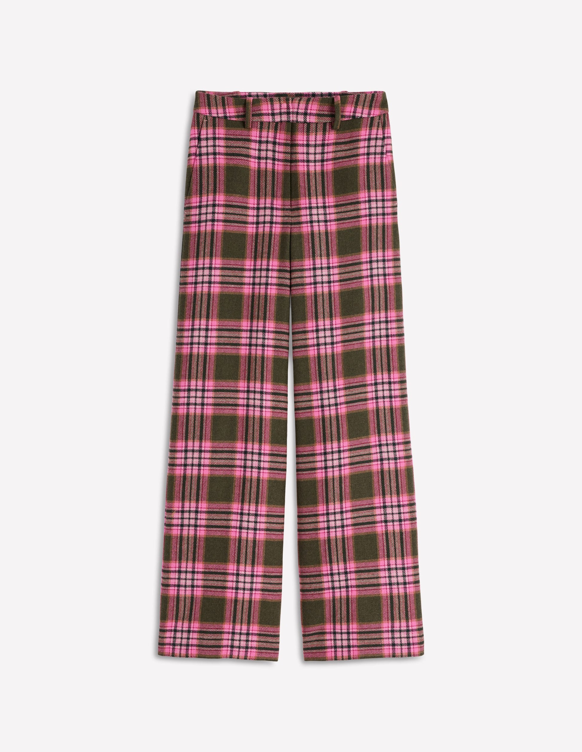 Belgravia Wool Pants-Olive, Green and Pink Check-7