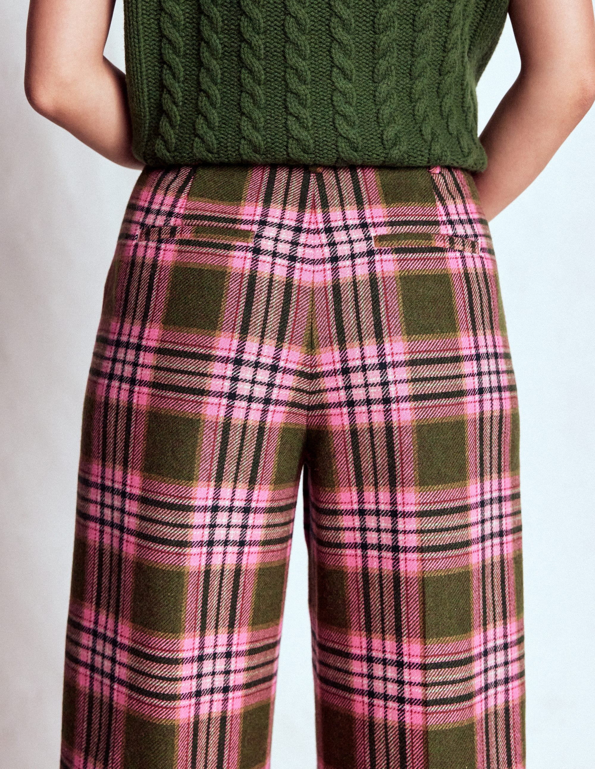 Belgravia Wool Blend Pants-Olive, Green and Pink Check - Image 2