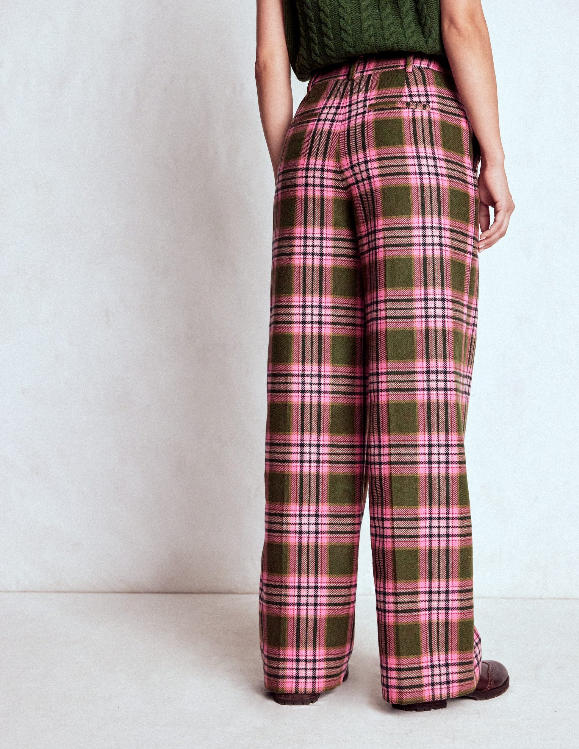 Belgravia Wool Pants-Olive, Green and Pink Check-3