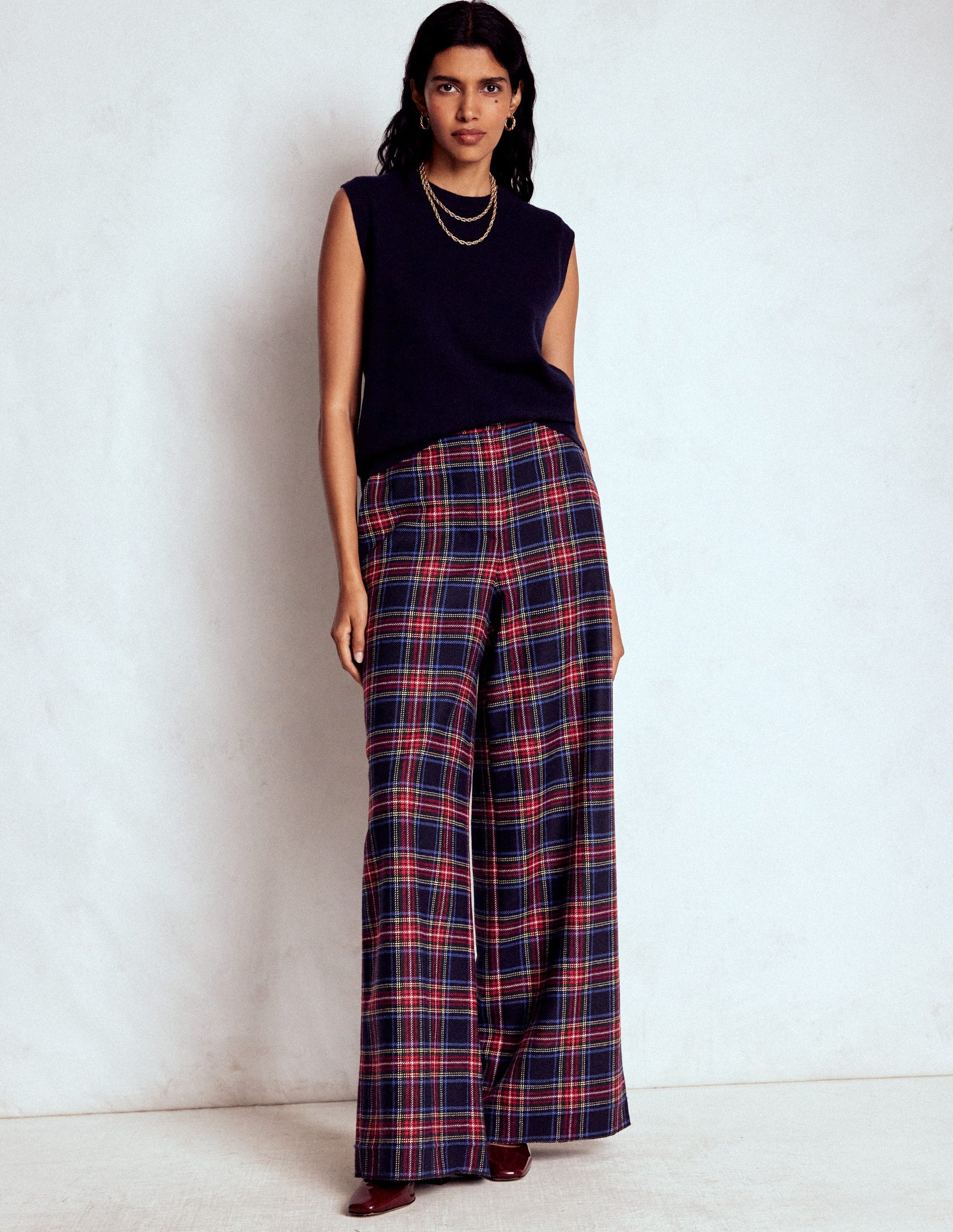 Belgravia Wool Pants-Navy, Green and Red Check-1