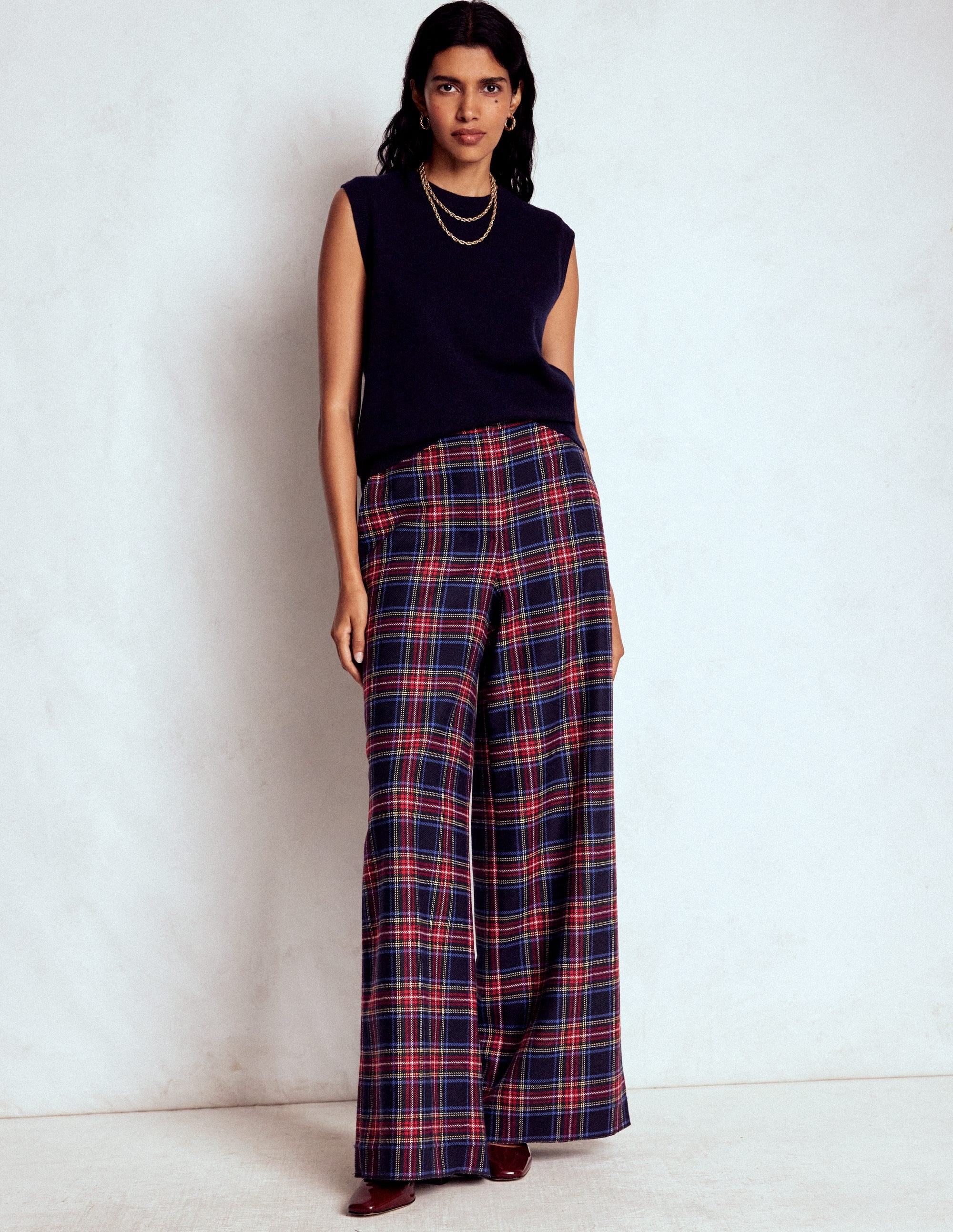 Belgravia Wool Blend Pants-Navy, Green and Red Check - Image 1