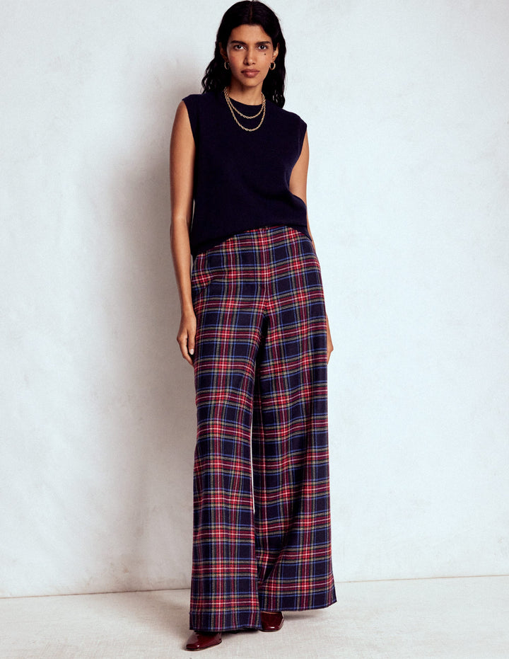 Belgravia Wool Pants-Navy, Green and Red Check