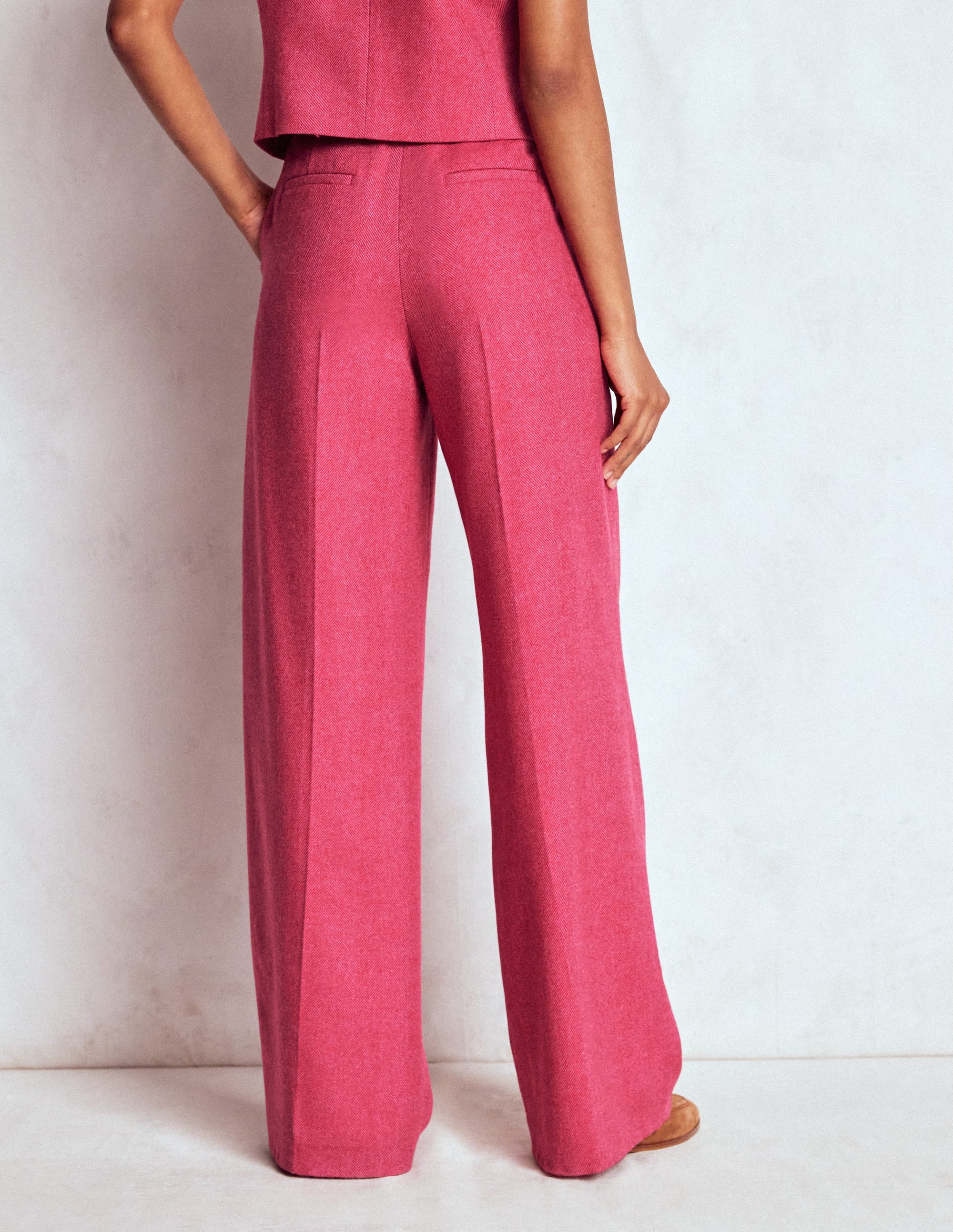 Belgravia Wool Blend Pants-Red and Pink Wide Herringbone - Image 3