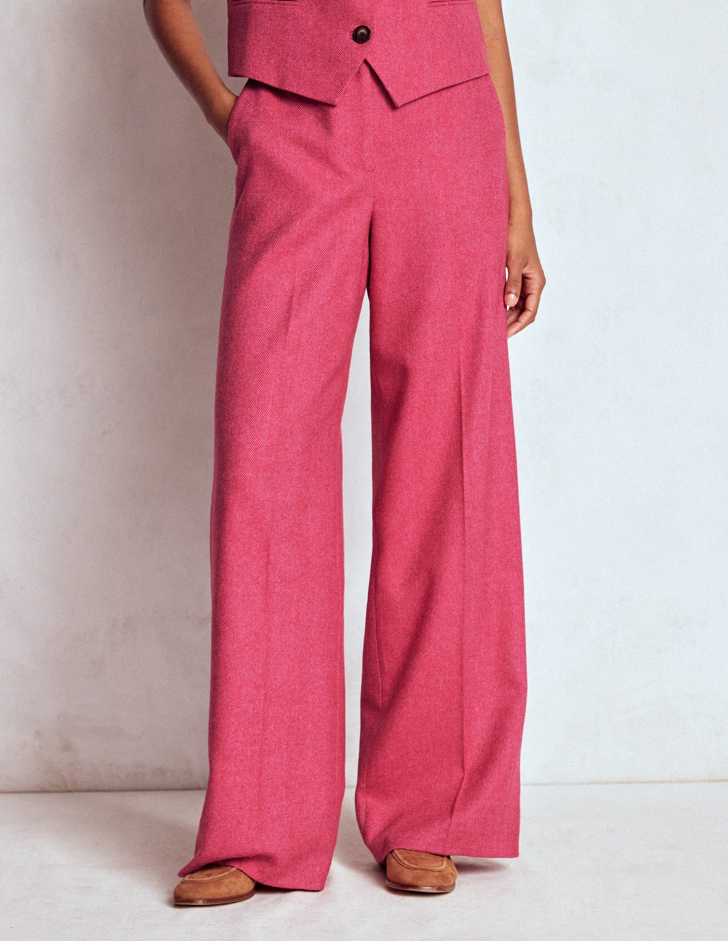 Belgravia Wool Pants-Red and Pink Wide Herringbone