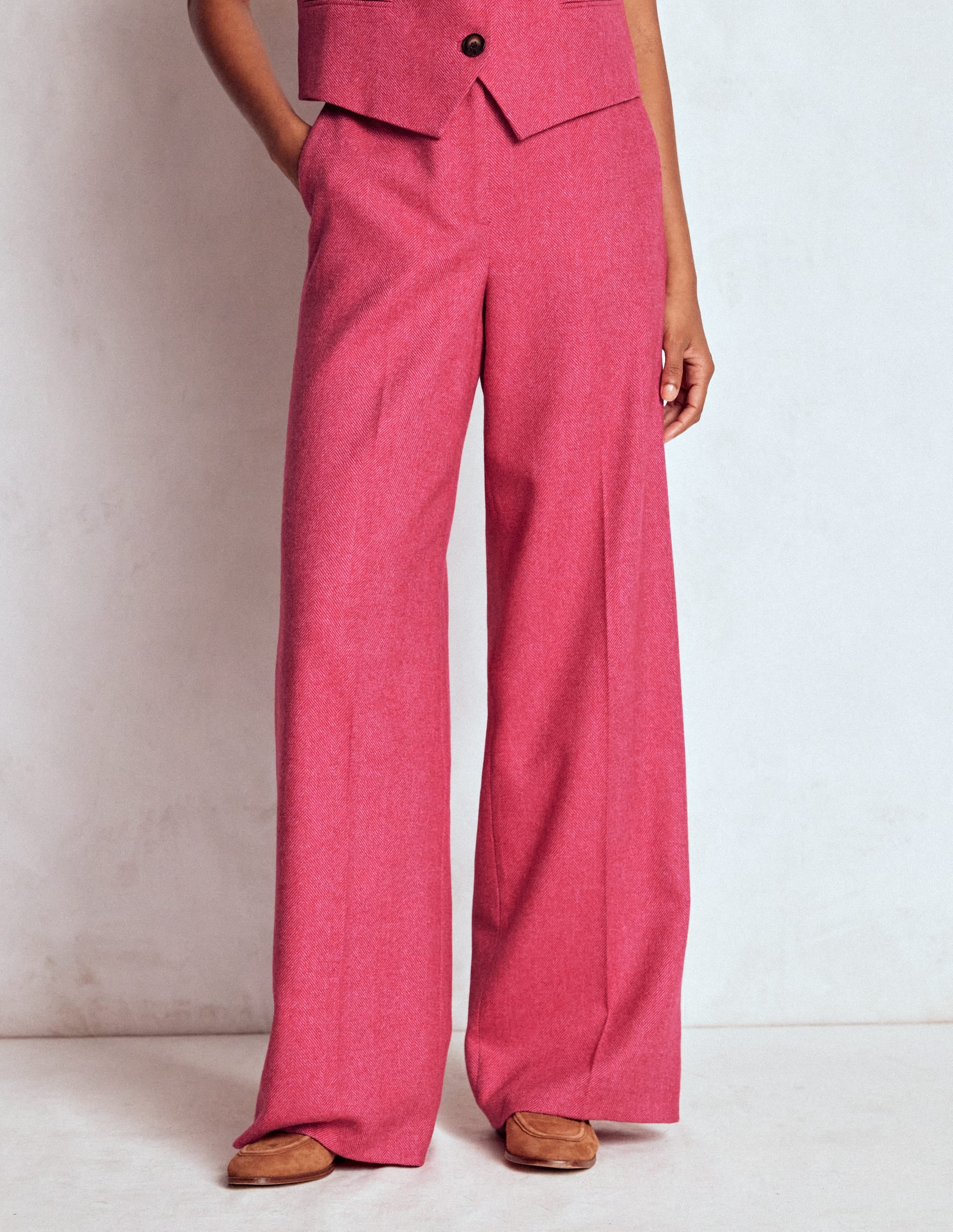 Belgravia Wool Blend Pants-Red and Pink Wide Herringbone - Image 5