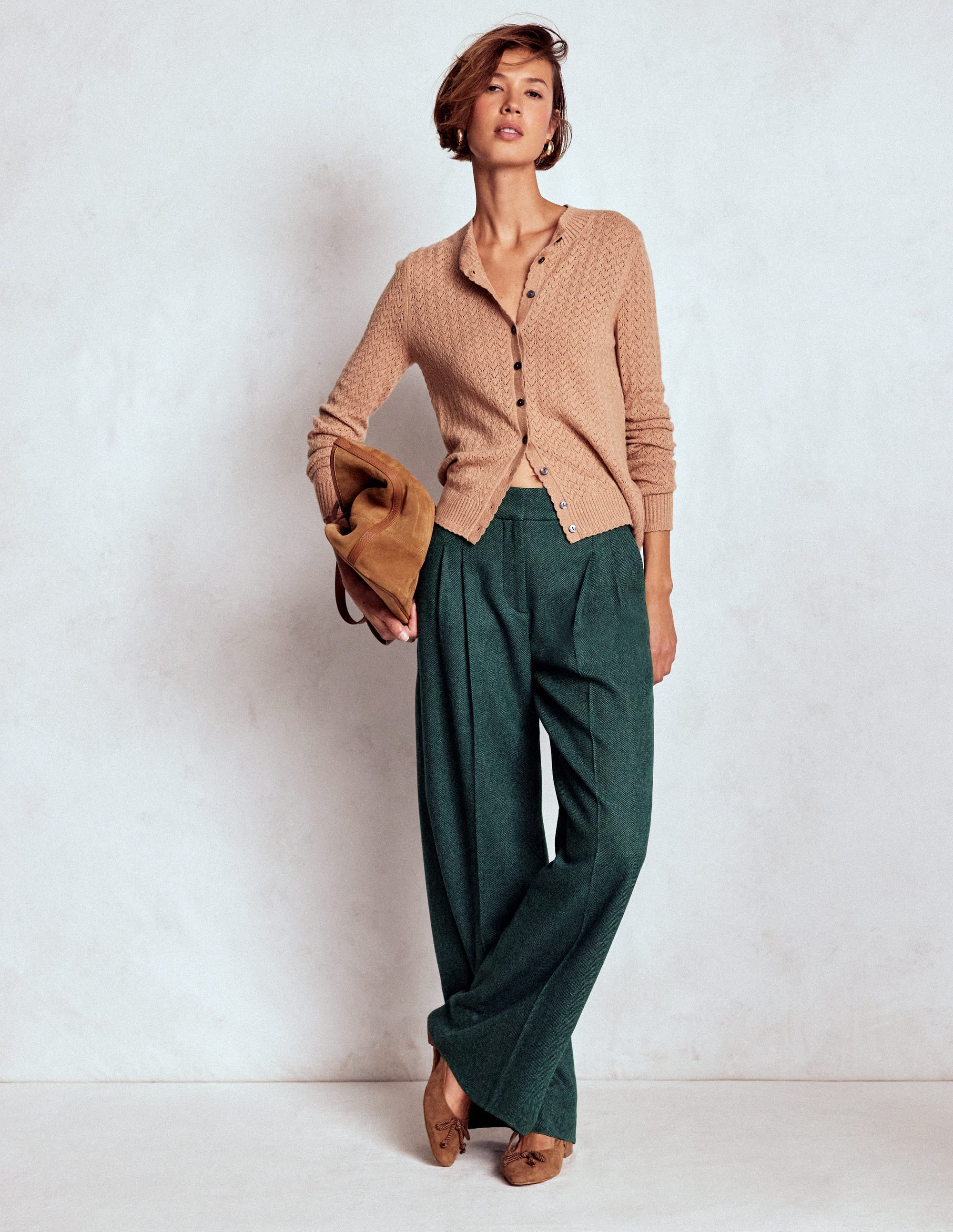 Kensington Tailored Pants-Green and Navy Herringbone - Image 1