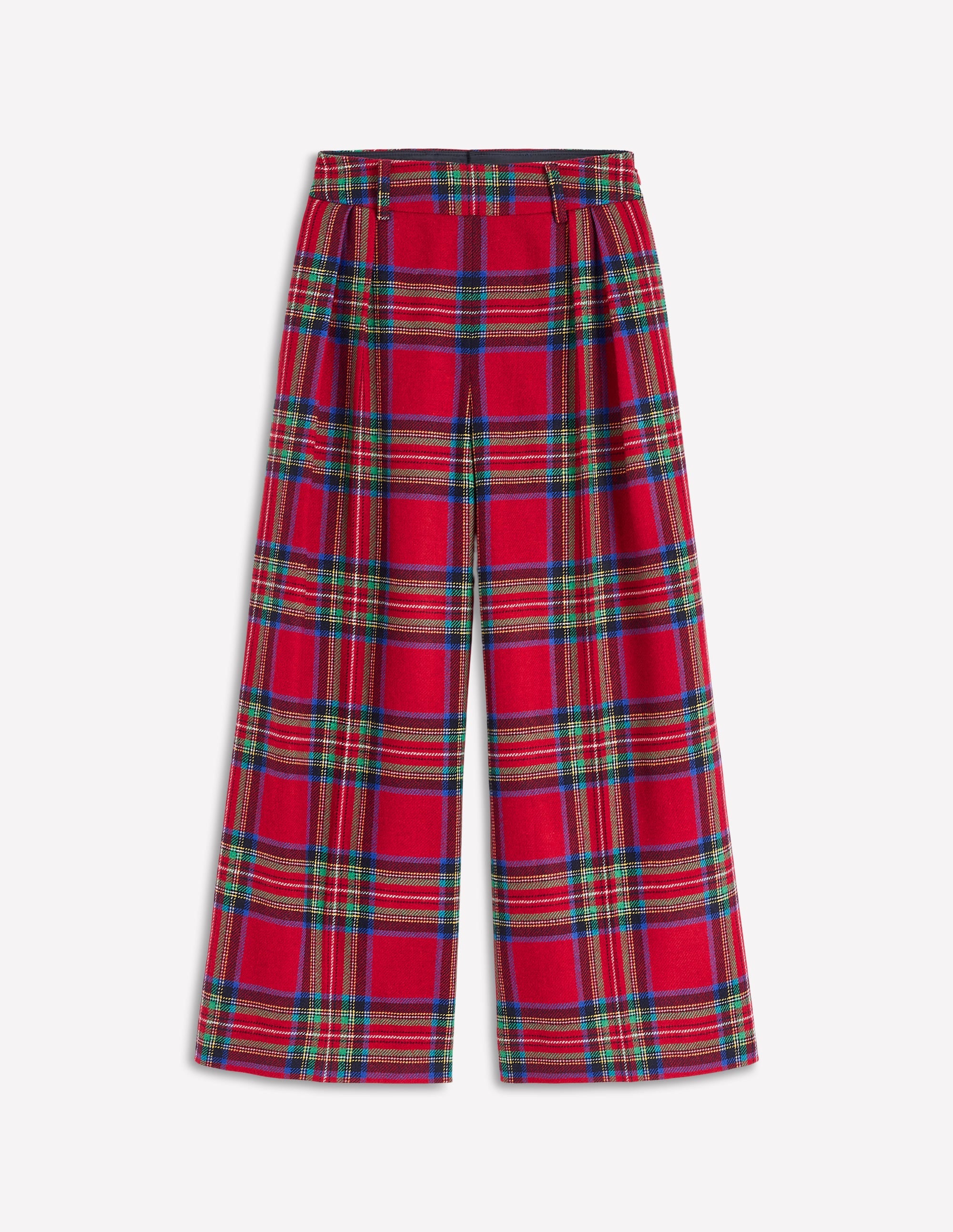 Pleated Wool Culottes-Red, Blue and Green Check | Boden USA
