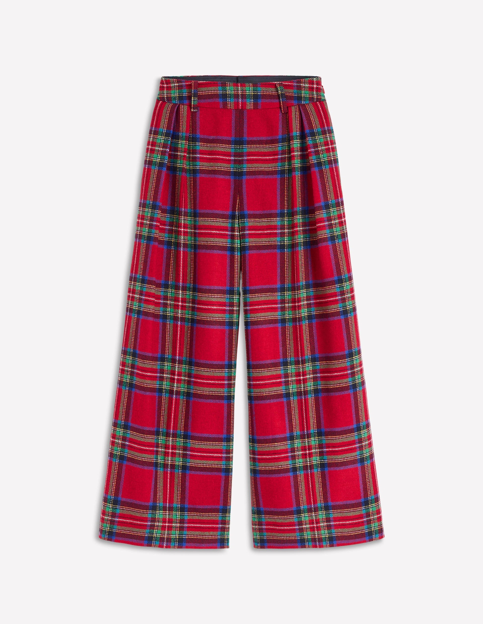 Pleated Wool Culottes-Red, Blue and Green Check-6