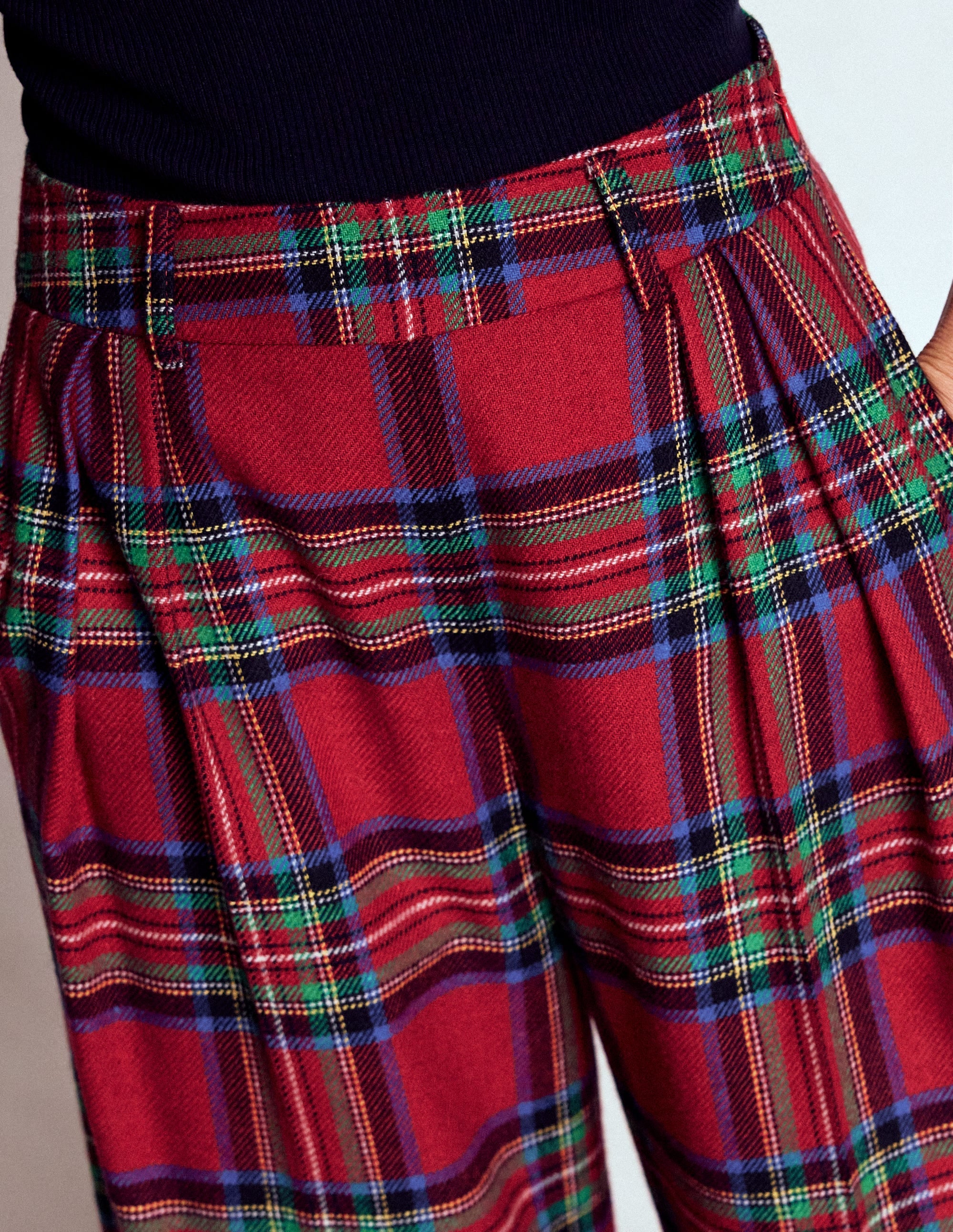 Pleated Wool Culottes-Red, Blue and Green Check - Image 2