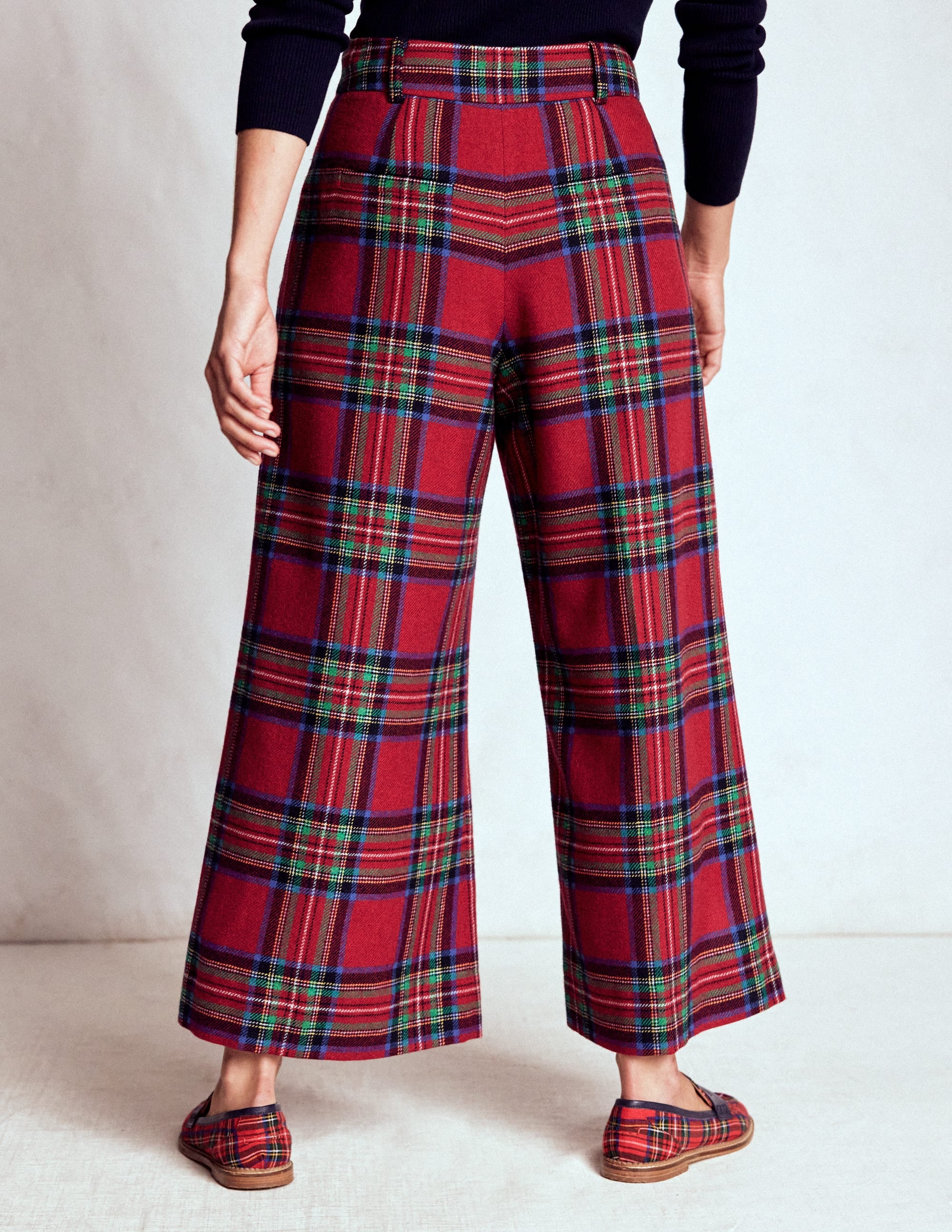 Pleated Wool Culottes-Red, Blue and Green Check - Image 3