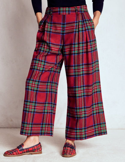 Pleated Wool Culottes-Red, Blue and Green Check-4