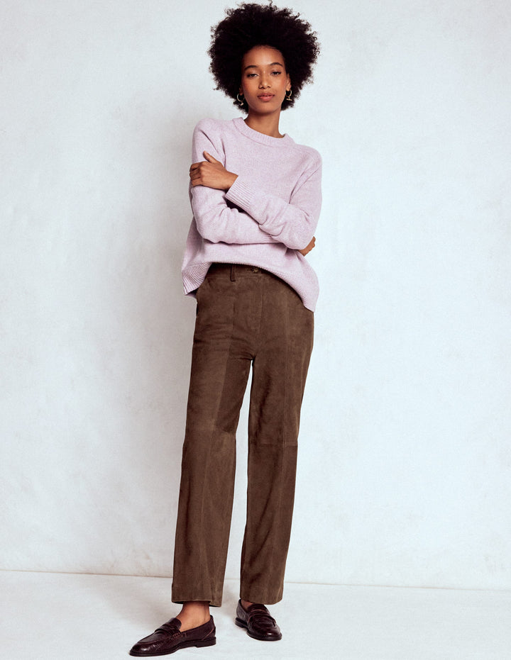 Suede Straight Leg Pants-Dark Chocolate