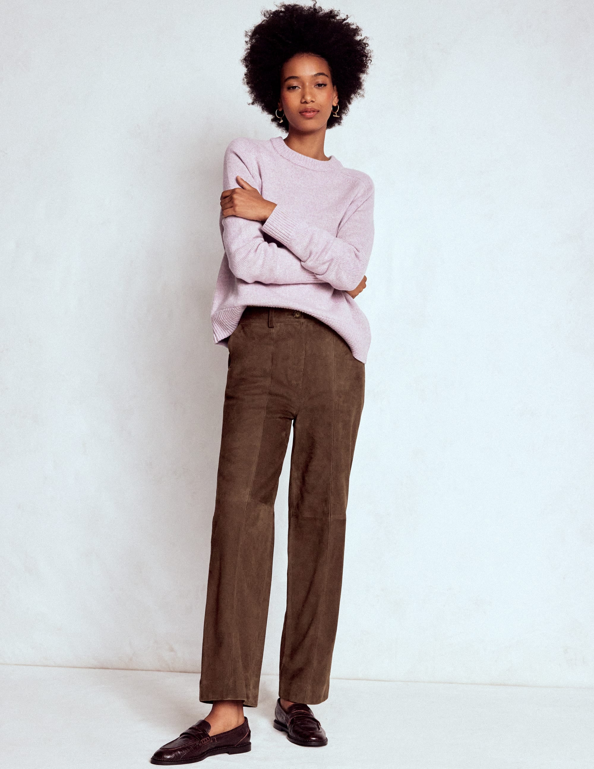 Suede Straight Leg Pants-Dark Chocolate - Image 1