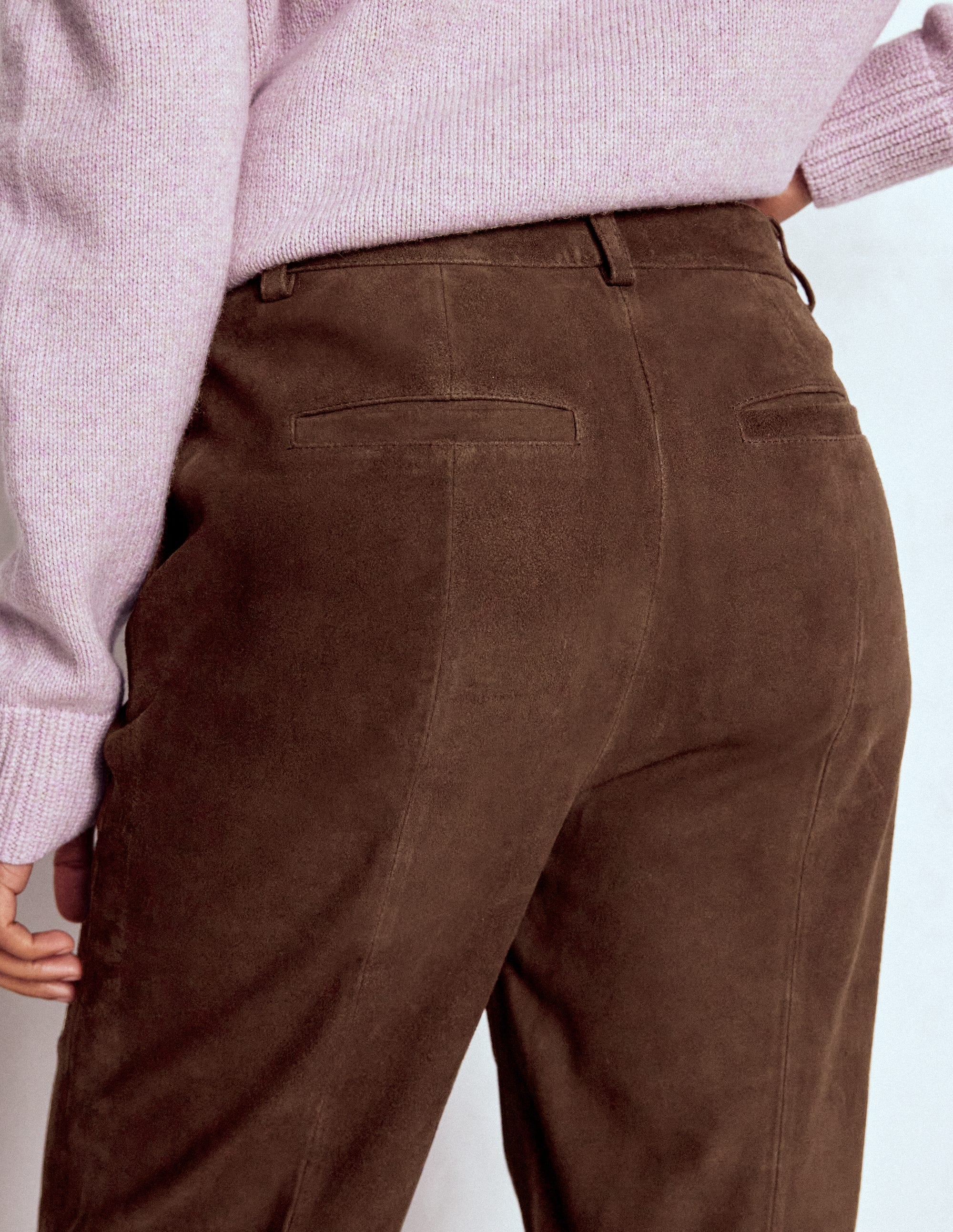 Suede Straight Leg Pants-Dark Chocolate - Image 2
