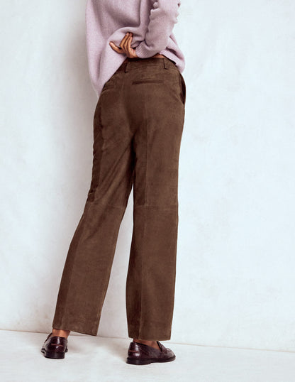Suede Straight Leg Pants-Dark Chocolate-3