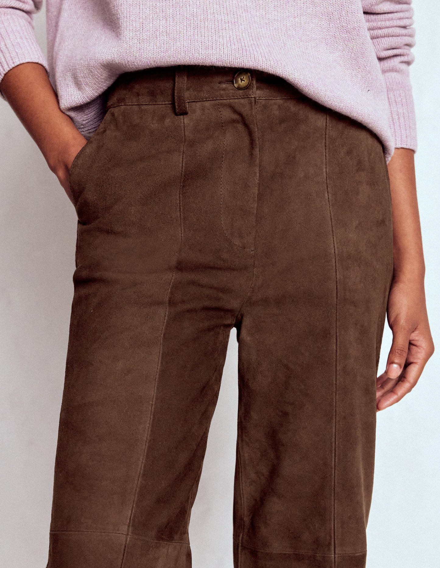 Suede Straight Leg Pants-Dark Chocolate