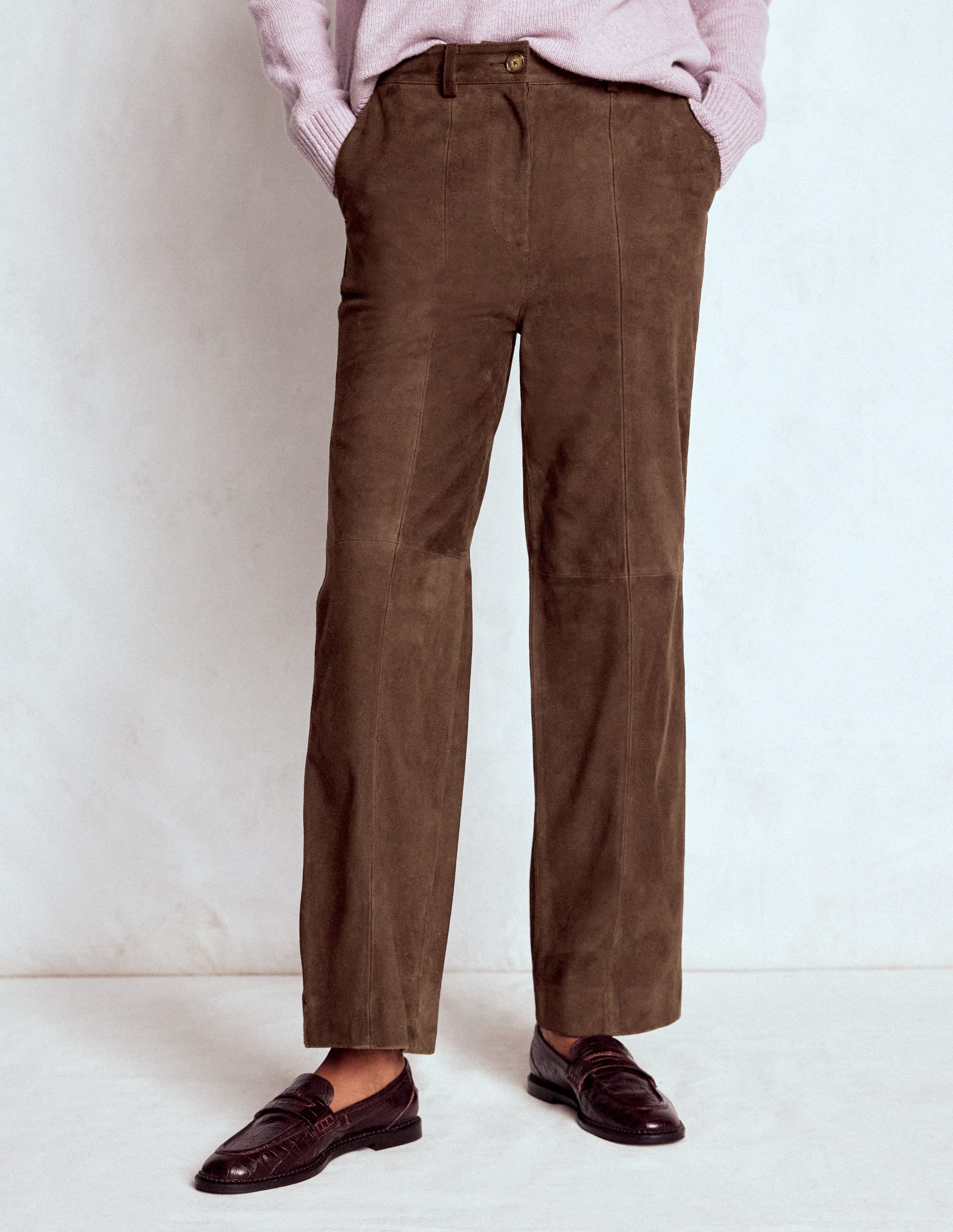 Suede Straight Leg Pants-Dark Chocolate | Boden USA