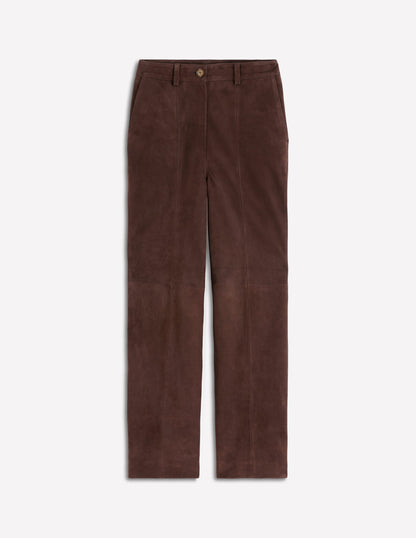 Suede Straight Leg Pants-Dark Chocolate-6