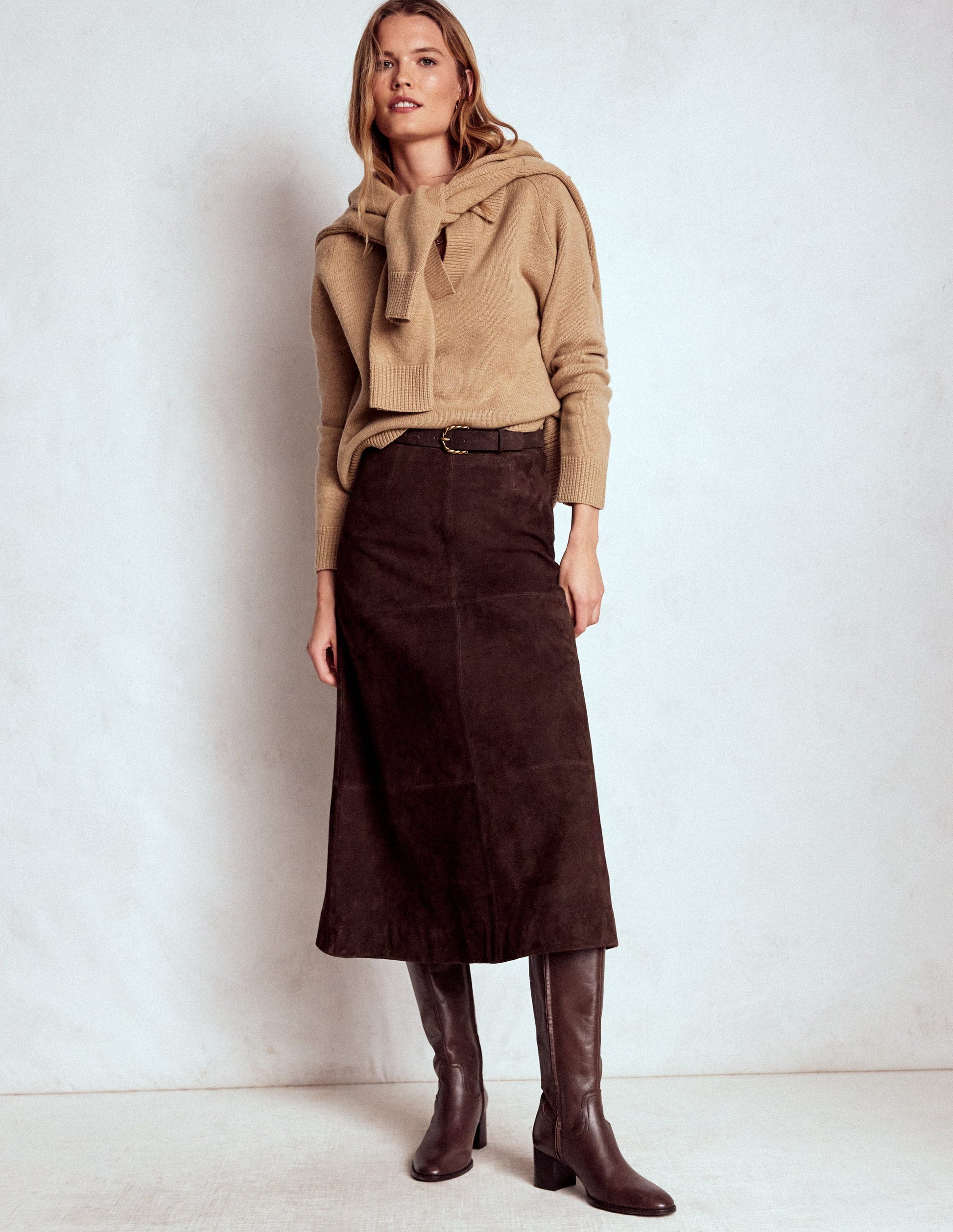 Suede Midi Skirt-Dark Chocolate-1