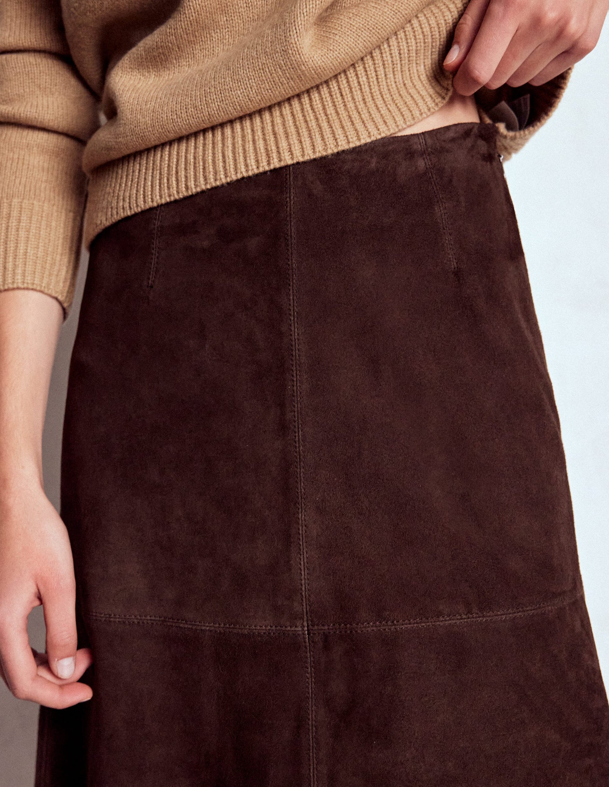 Suede Midi Skirt-Dark Chocolate-2
